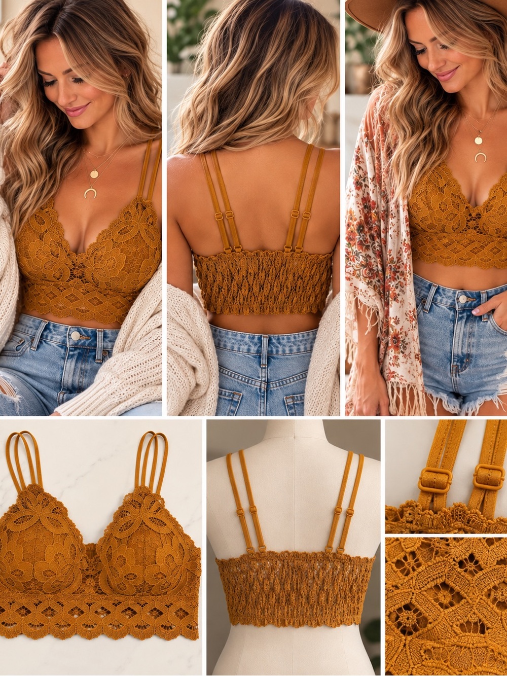 Wishlist Lace Bralette Camisole in Mustard